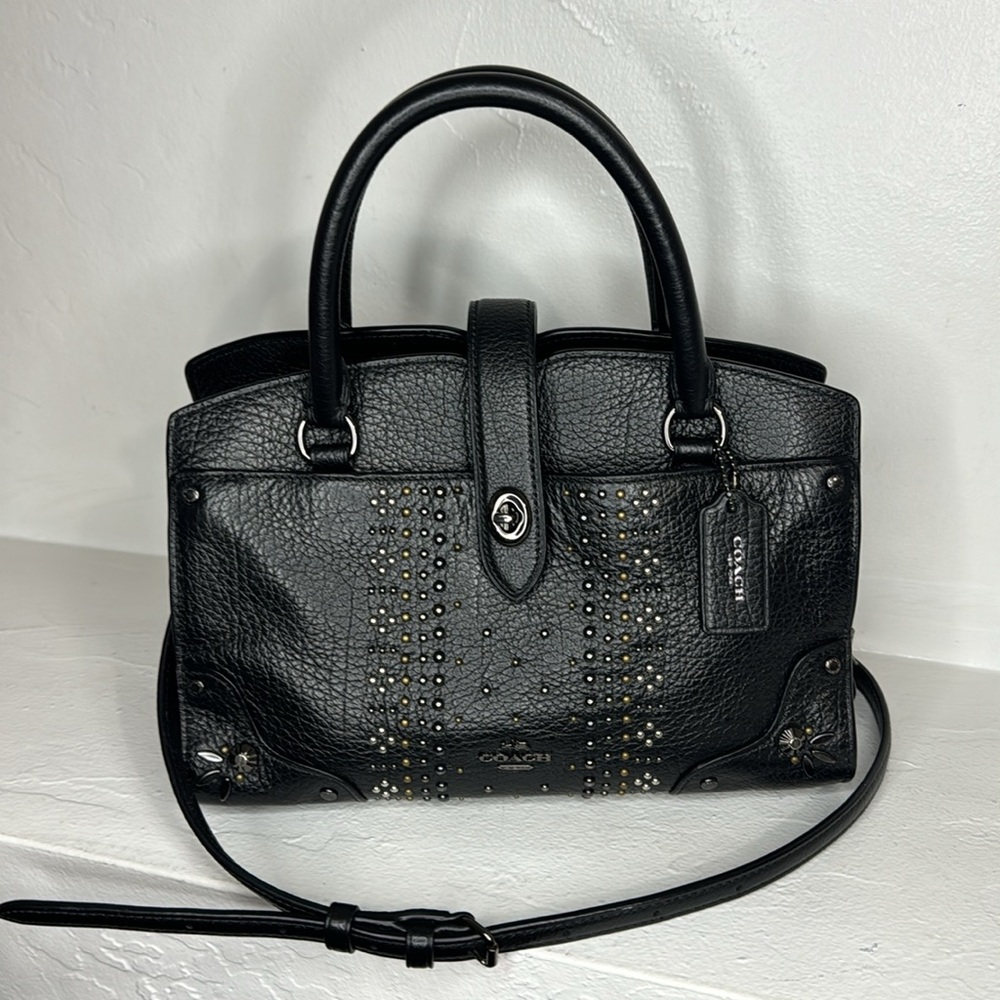 Coach gun metal black bandana studded Mercer satchel 24